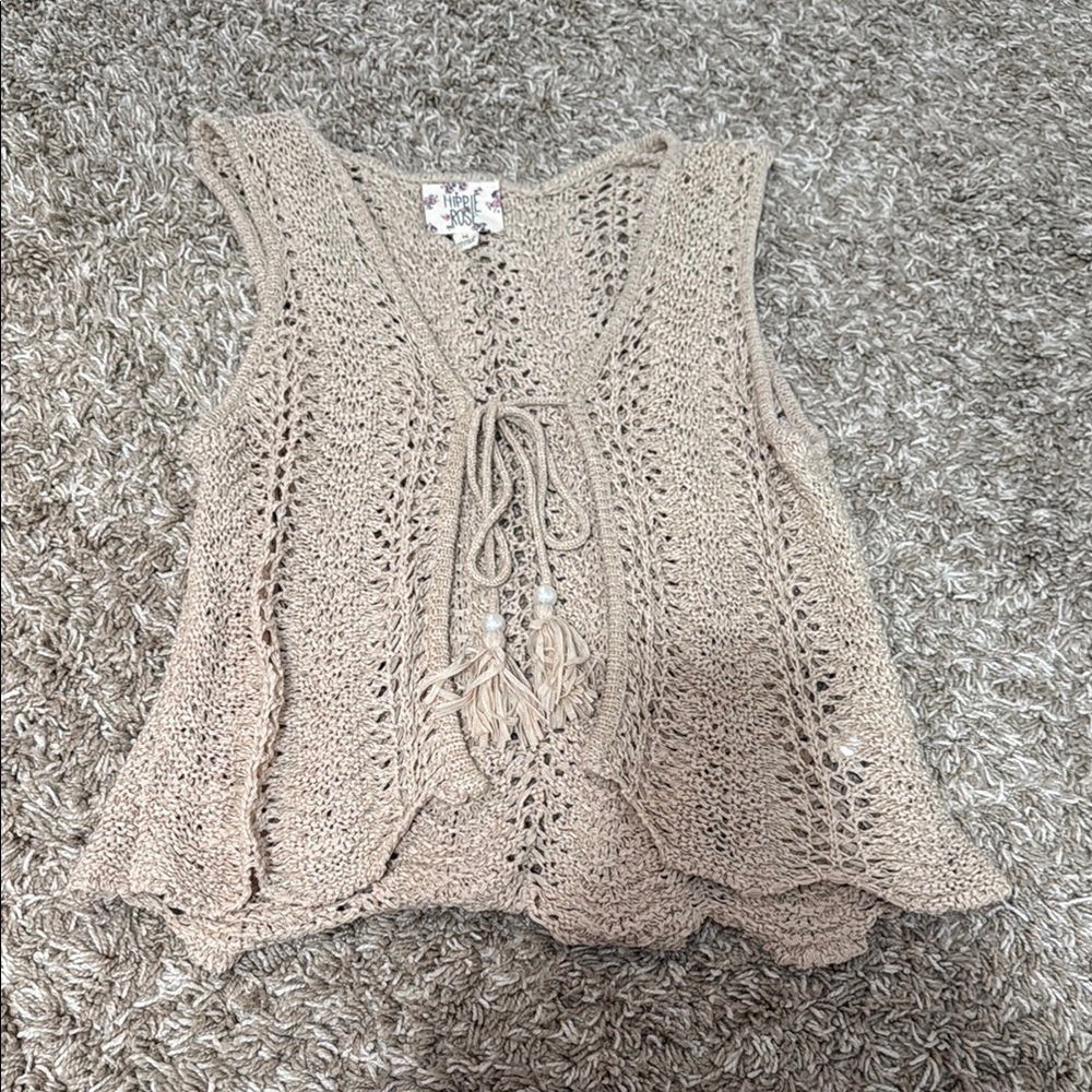 Hippie Rose Cream Cropped Tie Front Tank Top